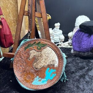 Artisan Leather Crossbody Bag - Brown and Turquoise